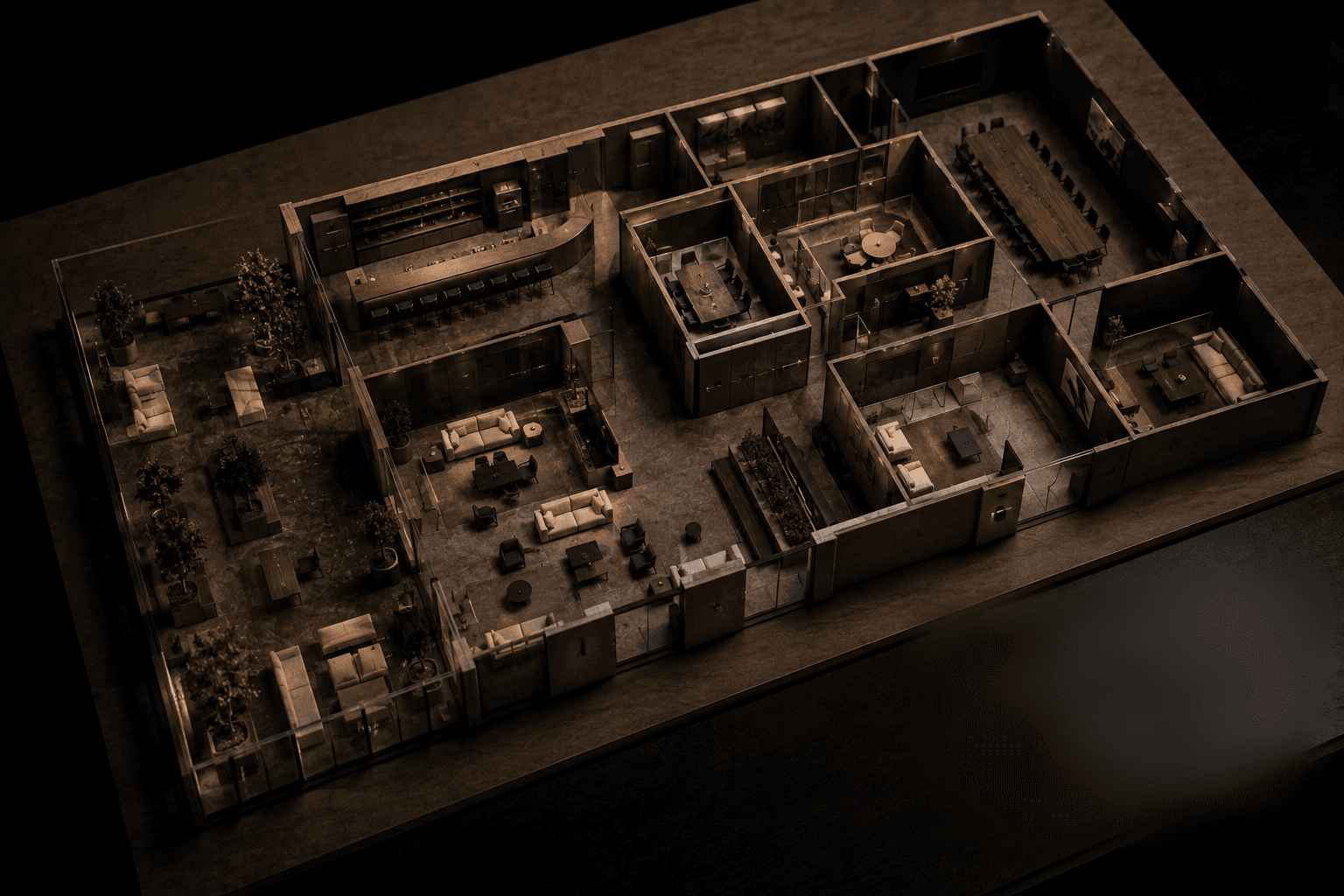 The scale model of the house, seen from above